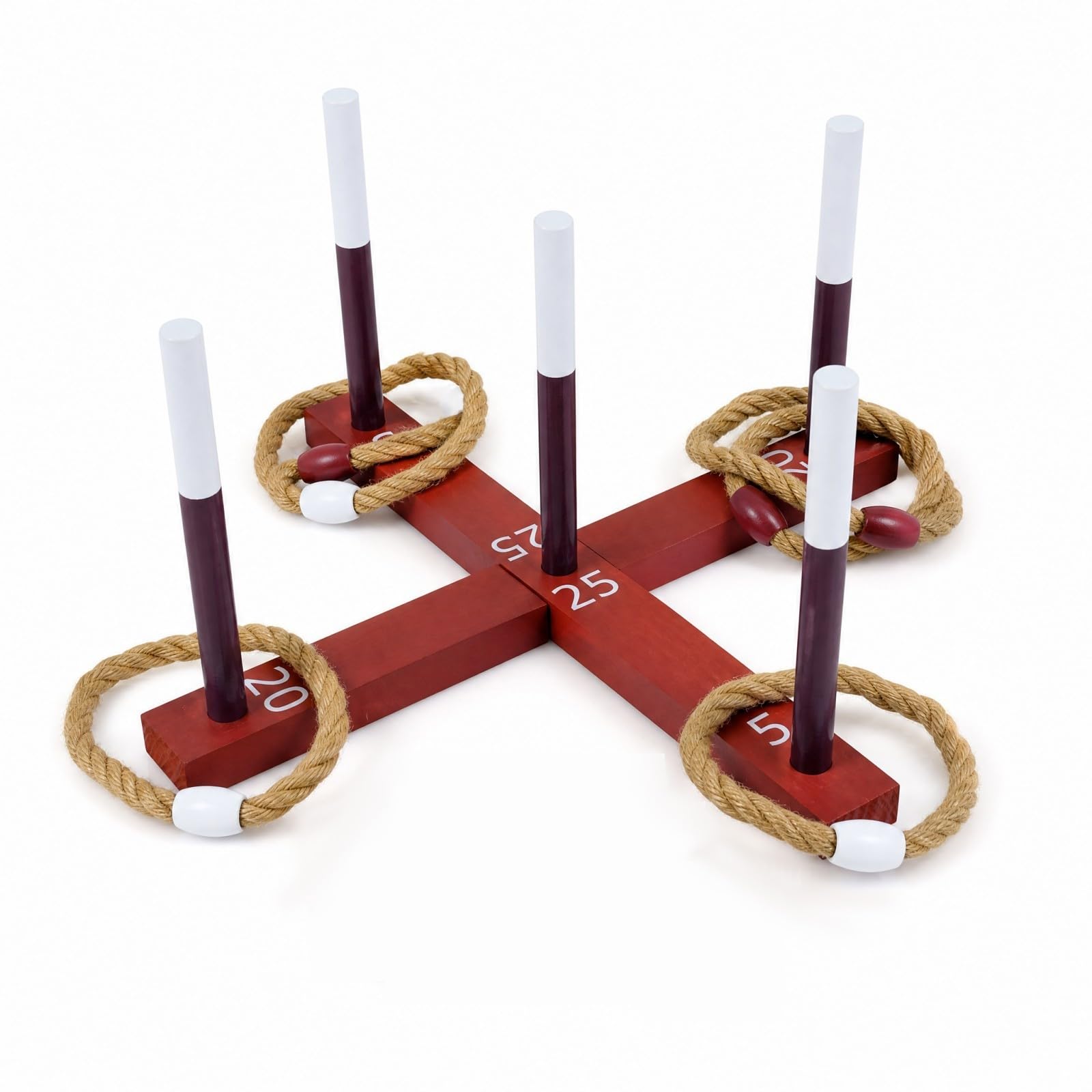 GOPLUS Juego de Lanzamiento de Anillas Portátil para Niños 3+ Años, Adultos | Juegos Exterior Niños de Madera con Base Cruzada, 5 Palitos y 6 Aros de Cuerda, Juguete para Lanzar, Jardín, Camping, Fiesta