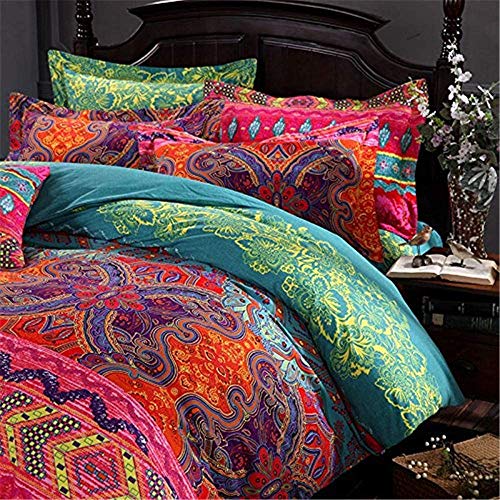 Abreeze 3Pcs Bohemia Retro Bedding Ethnic Vintage Floral Duvet Cover Boho Bedding 100% Brushed Cotton Bedding Sets Damask Paisley Coloful Mandala Down Comforter Cover,Twin #TOP2