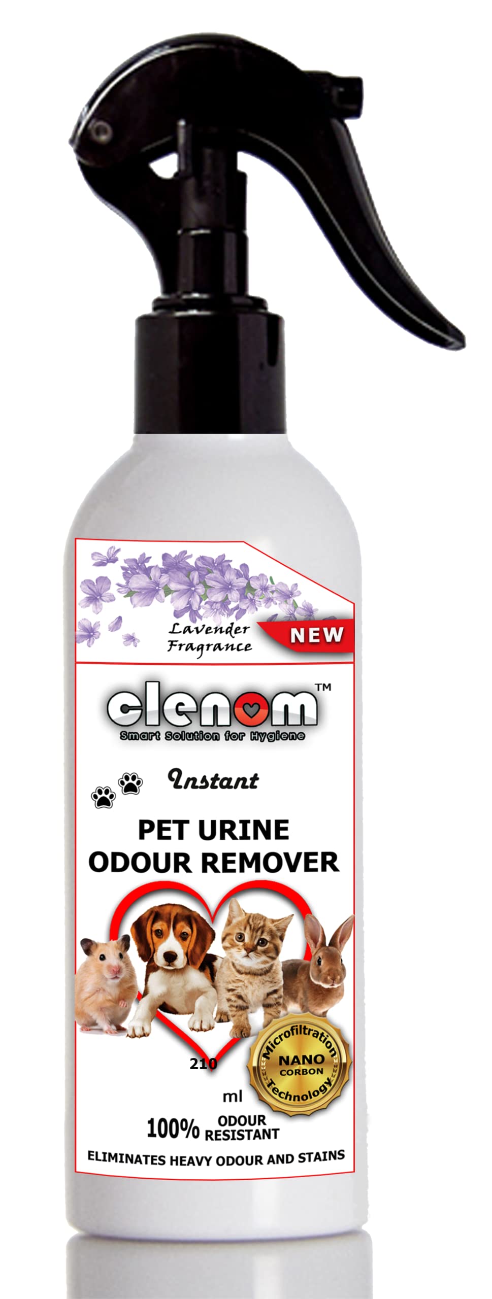 Clenom Instant Pet Odour, Stain and Urine Smell Remover (210 ml, Pack of 1), Pet Area Cleaner for Pets Dog, Cat, Rabbits Bedding, Living Area, Outdoor Kennels, Farms, with Lavender Fragrance (B0BNHLR8PG) Amazon Price History, Amazon Price Tracker