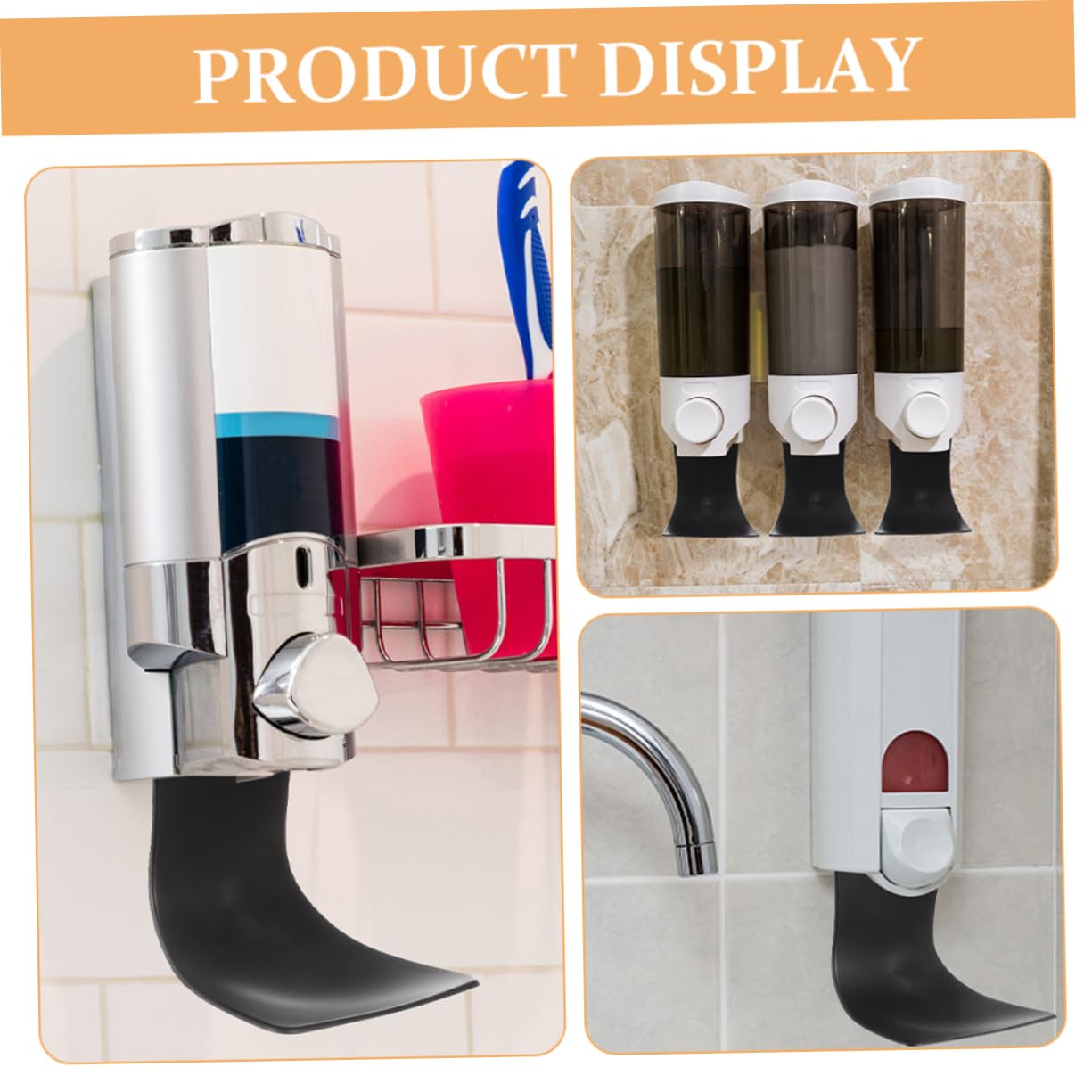 Hemobllo Vassoio Raccogligocce per Dispenser da Bagno, in Plastica Nero 3pezzi, Portasapone Antigoccia e Doccia