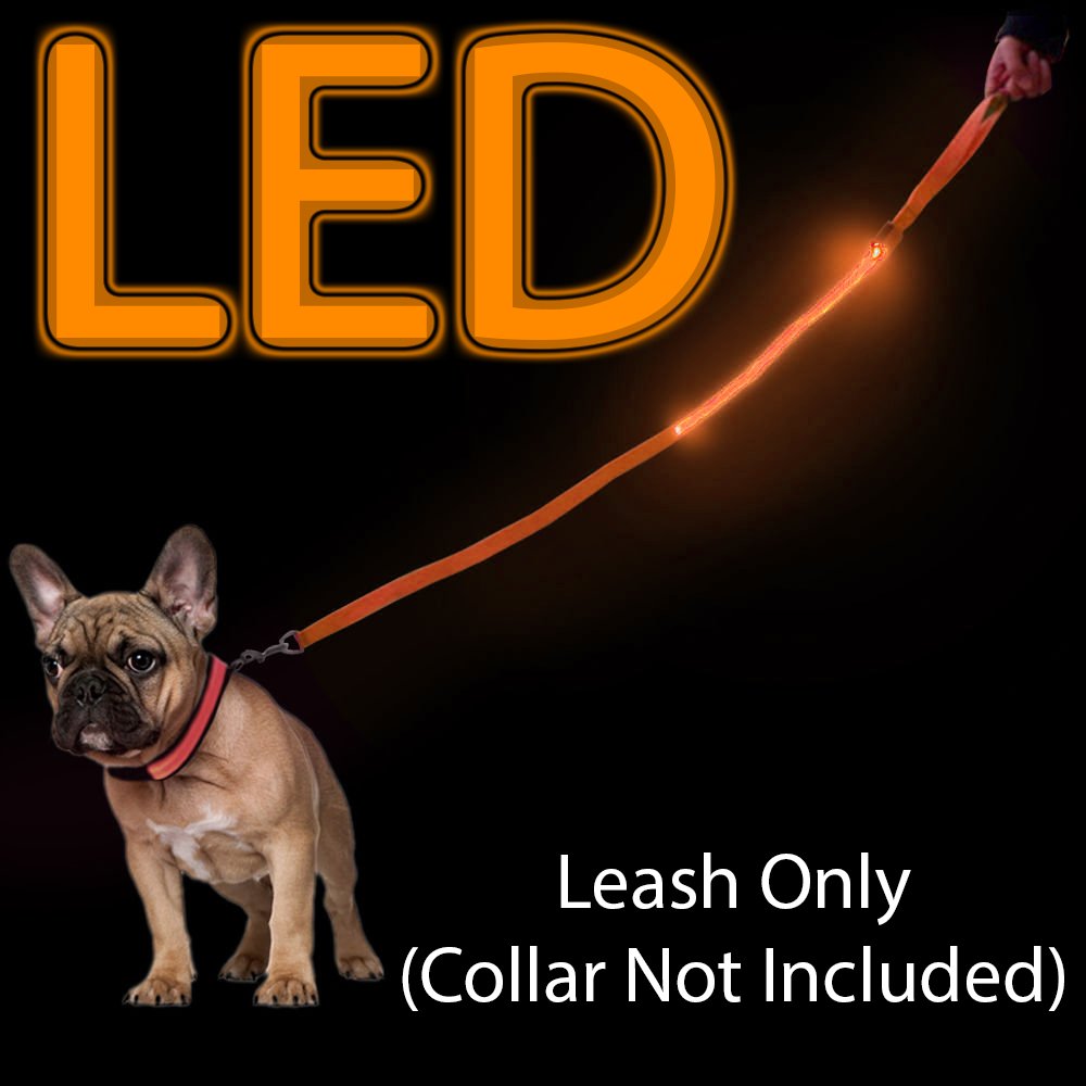 4 Foot Illuminated LED High Visibility Pet Leash - Rechargeable via USB (Charge Cable Included) by Electronix Express (Orange)