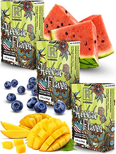 Hookah Shisha Flavors Set - 3 x 1.75 oz (50 g) Shisha Molasses Hookah Flavors for your Hookah Bowl (Blueberry - Watermelon - Mango) Pack of 3 - Try these Hookah Flavors with your lovest Hookah Set