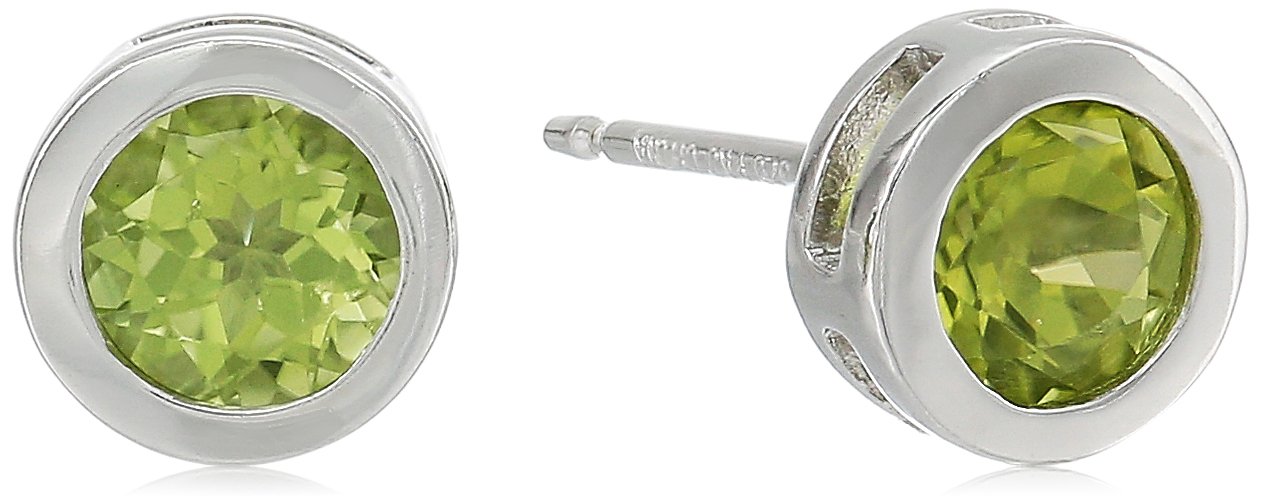 Amazon EssentialsSterling Silver Genuine and Created Gemstone 5mm Bezel Set Birthstone Stud Earrings (previously Amazon Collection)