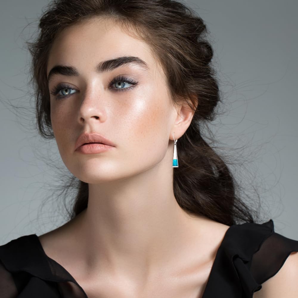 Turquoise Earrings for Women S925 Sterling Silver Leverback Dangle Earrings Trapezoid Jewelry Valentine's day Gift for Thanksgiving Christmas - Image 2