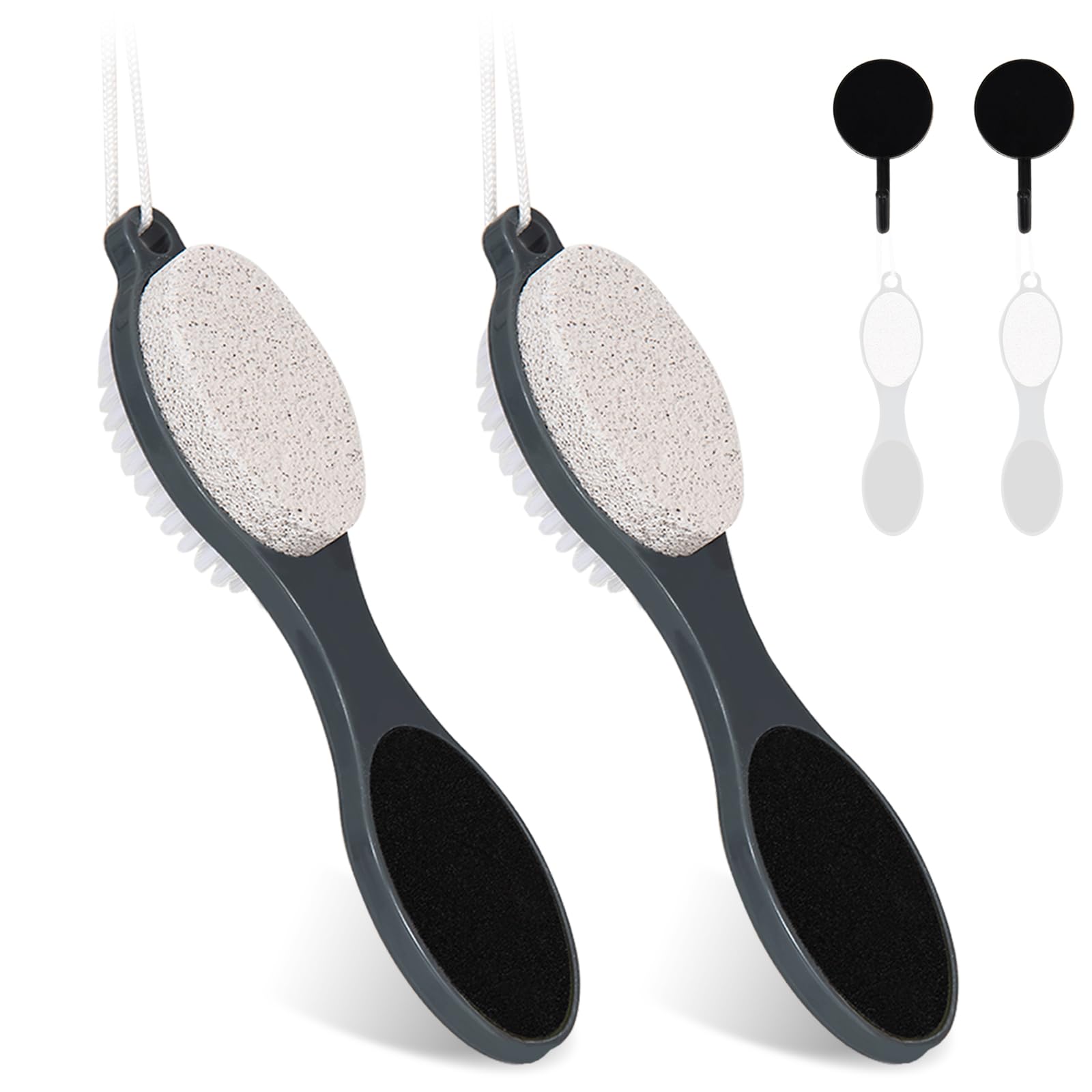 Foot File Callus Remover-2 Pcs 4 in 1 Foot Scrubber Dead Skin Remover for Feet,Pumice Stone, Foot Rasp and Sand Paper for Home Foot Care,Foot Brush for Shower (Grey Pedicure Foot File)