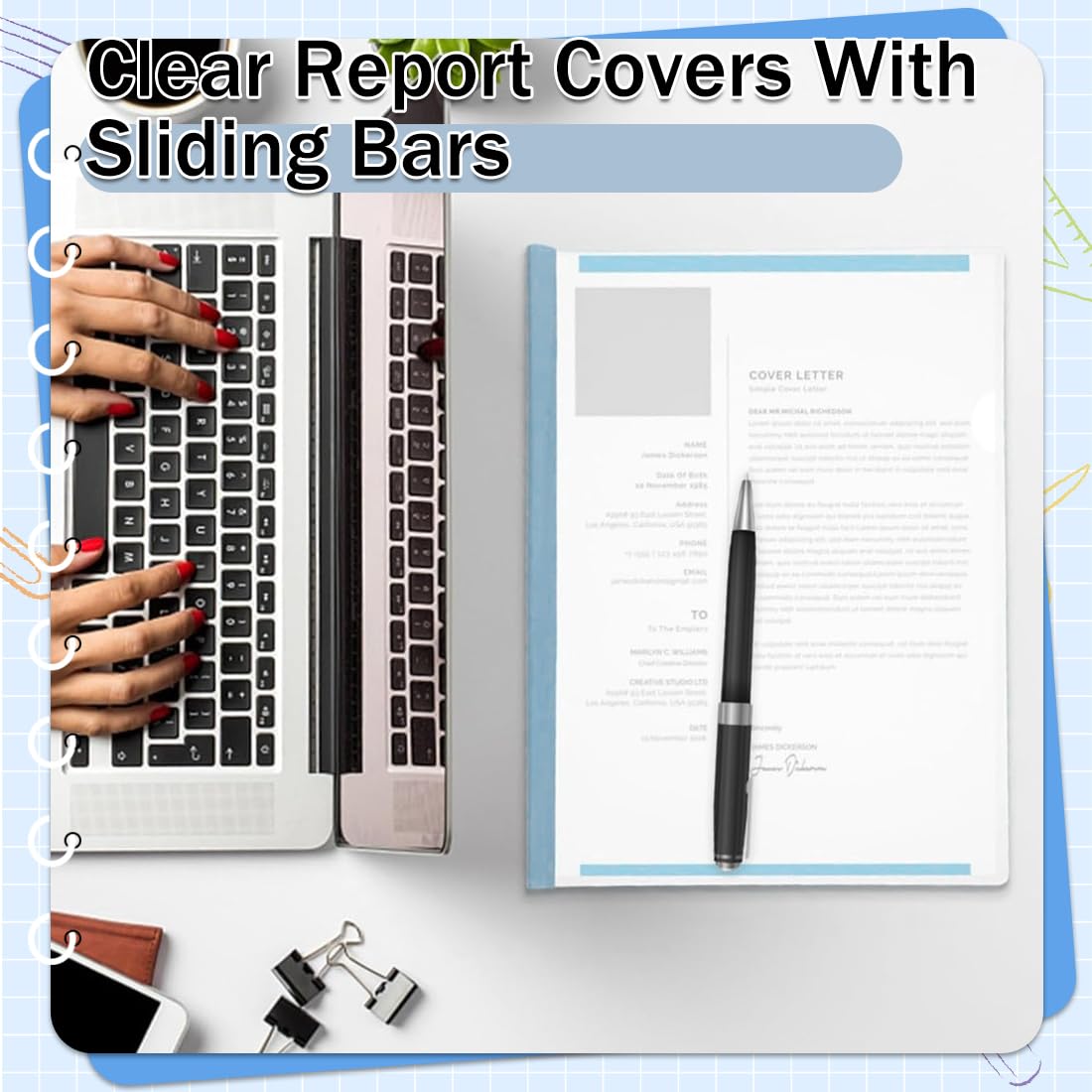 Plastica A4 Rapporto Copertina Cartella File Barra Scorrevole Copertine Rilegatura Clip Scuola Ufficio Blu