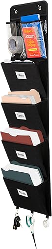 Organizador de archivos de pared para colgar sobre la puerta, estante de documentos con 5 bolsillos para archivos, clasificador multiusos para