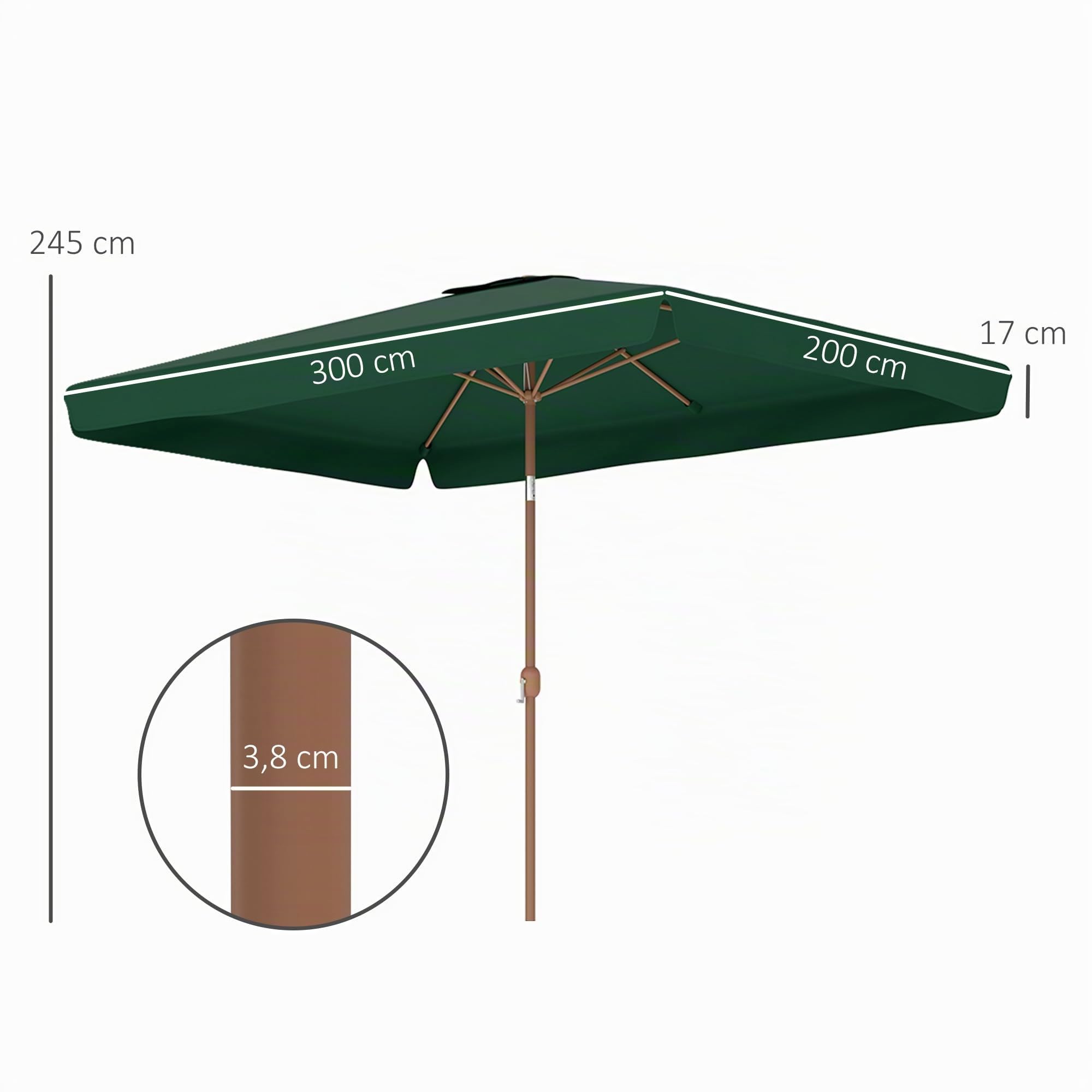 Outsunny Sombrilla de Terraza Exterior 300x200 cm Ángulo Ajustable | Parasol de Terraza Exterior, Mástil de Aluminio, Manivela, Protección UV 50+