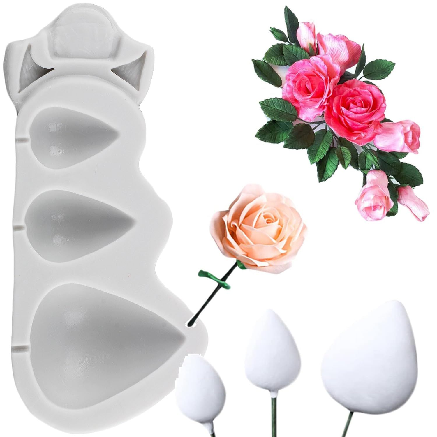 MINFEIDMS Rose Cones Thorn Silicone Moulds Rose Buds Fondant Mould