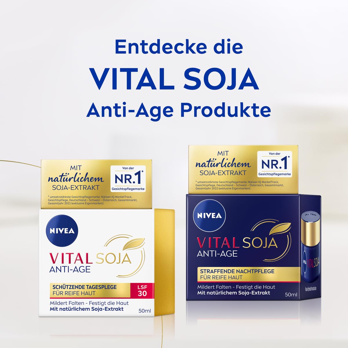 NIVEA VITAL SOJA Anti-Age ujędrniająca pielęgnacja na noc, bogata pielęgnacja twarzy dla dojrzałej skóry z naturalnym ekstraktem z soi, regenerujący krem na noc do łagodzenia zmarszczek (50 ml)