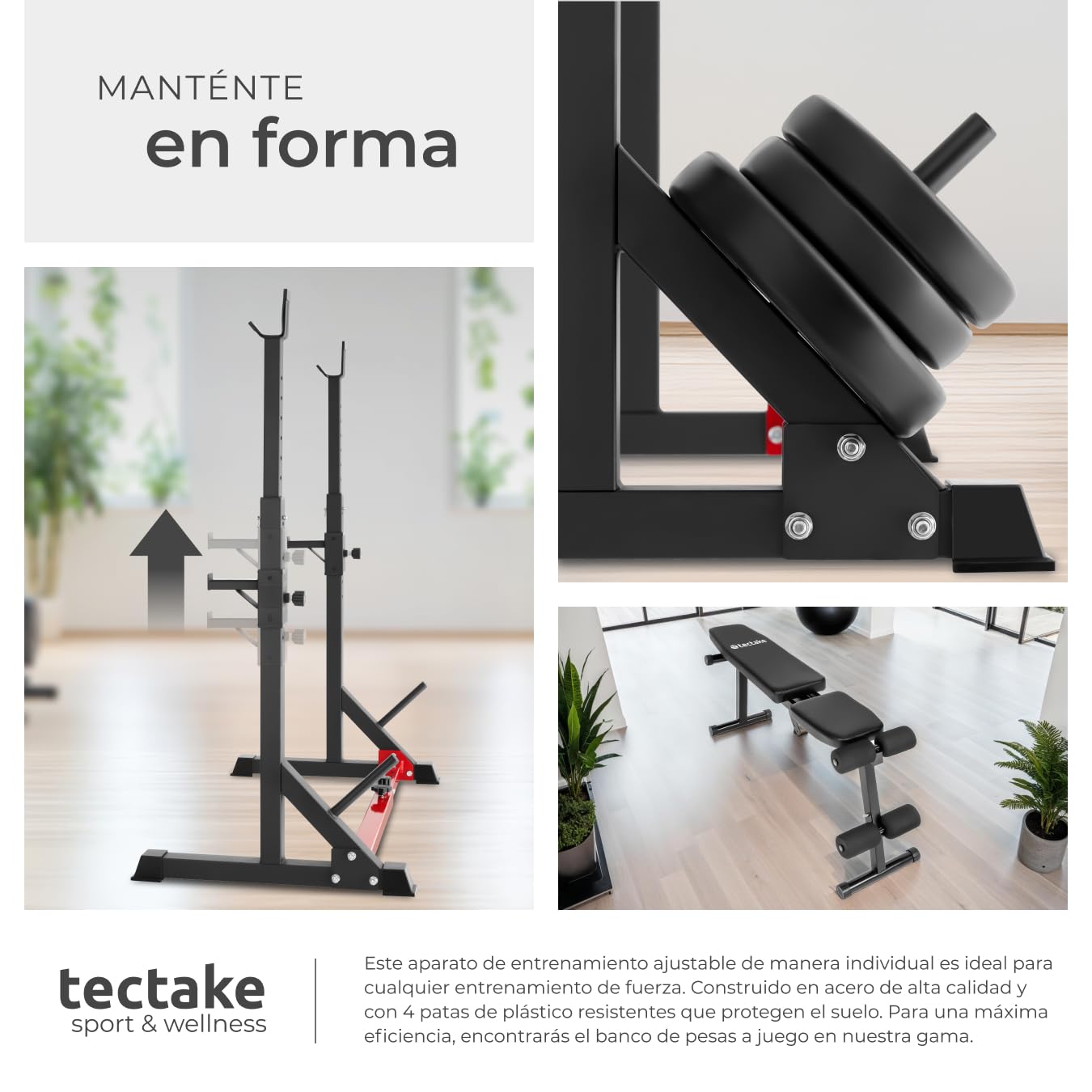 tectake Estante para sentadillas con soporte para pesas, Squat rack, Aparato para entrenamiento de fuerza, Equipo para fitness