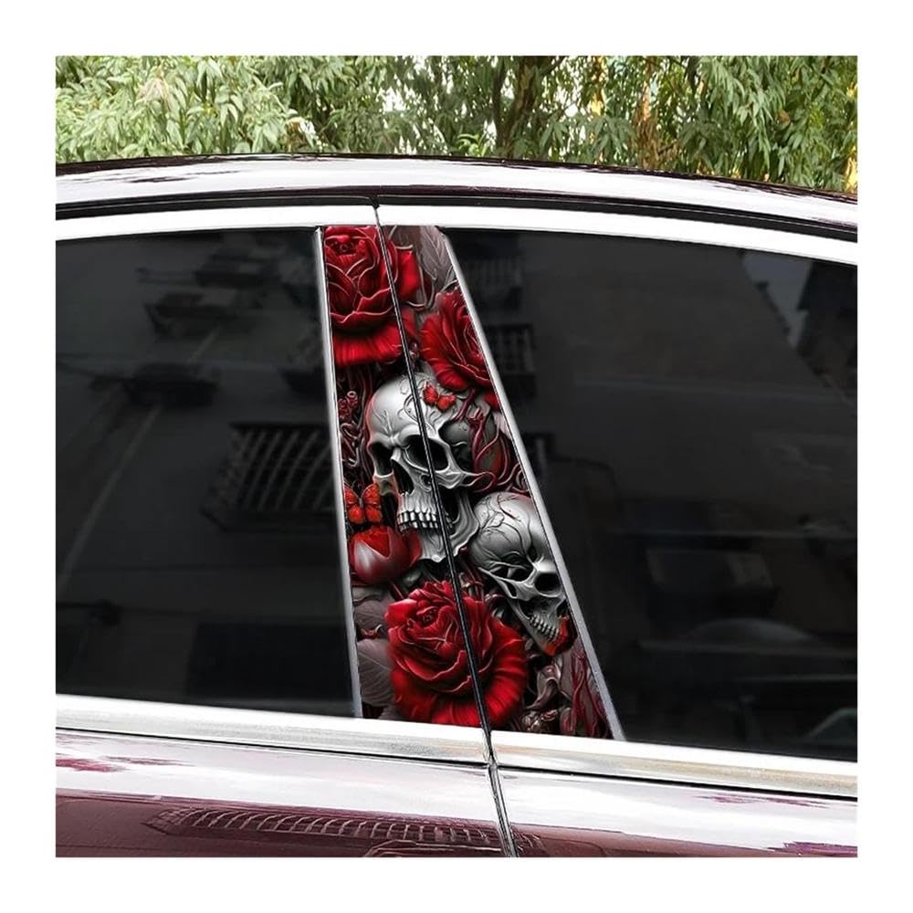 Body Parts 2PCS Car Center Pillar Waterproof Decals Horror Flame Skull Car B-Pillar Sticker DIY(C)