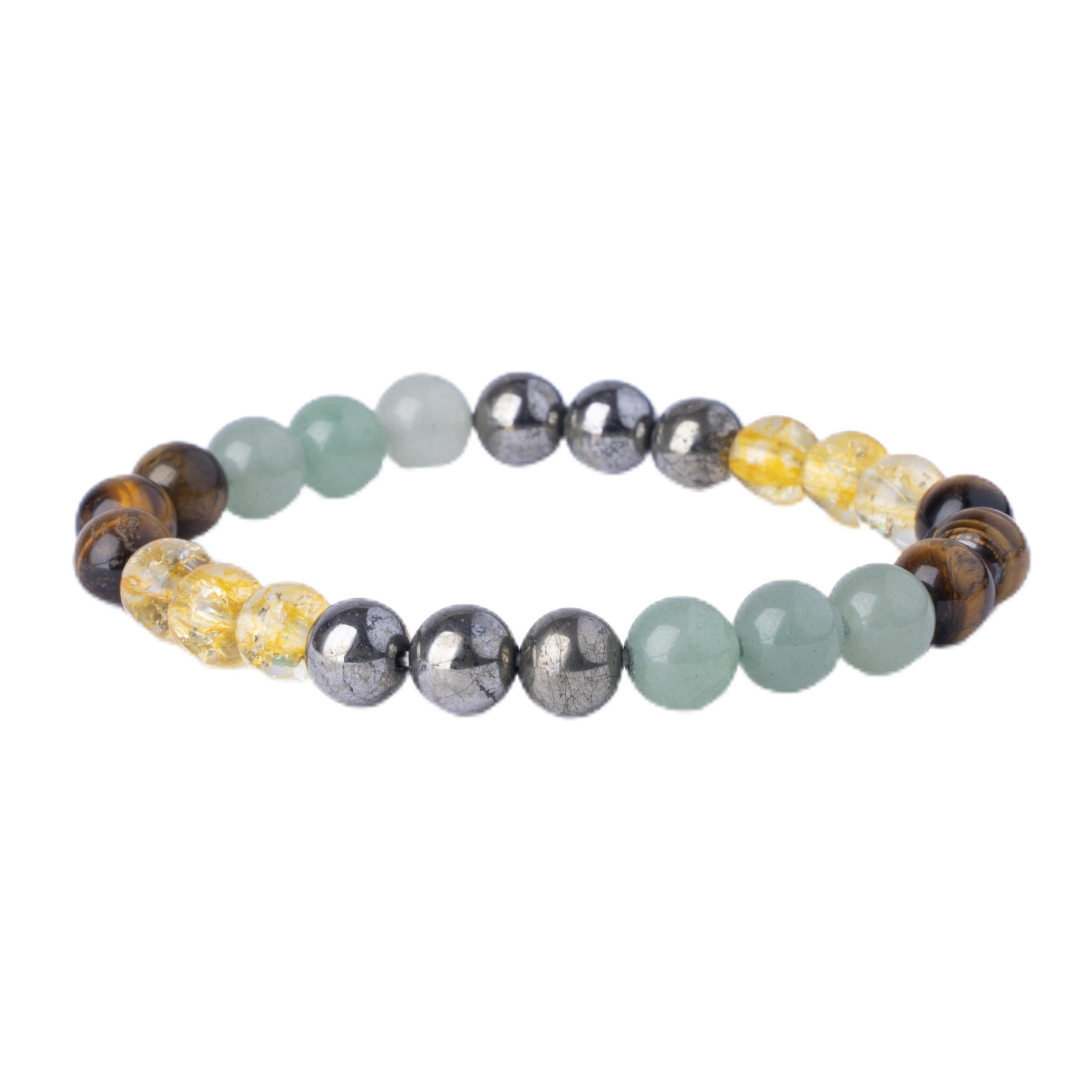 GOLDEN QUARTZ - THE CRYSTAL HUBMoney Magnet Crystal Bracelet for Men and Woman, Pyrite, Tiger Eye, Citrine & Green Aventurine for Attracting Money, Financial Success & Good Luck, Bead Size 8mm