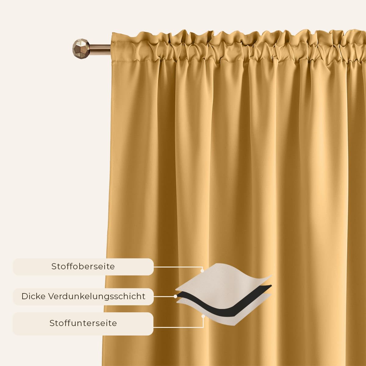 ROOM99 Laurel Curtain with Ruffle Tape, 140 x 250 cm, Width x Height Blackout Opaque Sliding Curtains, Living Room - Image 2