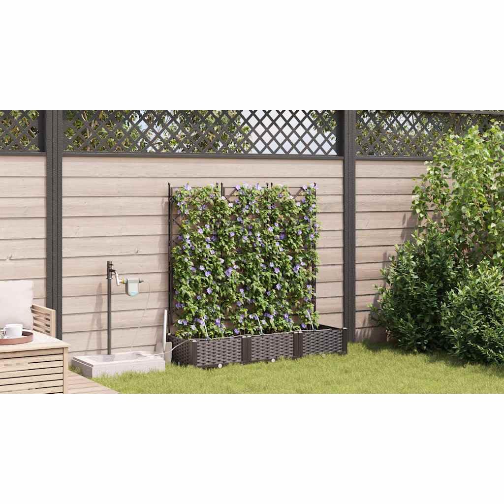Lot de 3 pots de fleurs de jardin en plastique marron avec auto-arrosage - Pour l'extérieur - Design moderne pour terrasse et jardin - Facile d'entretien