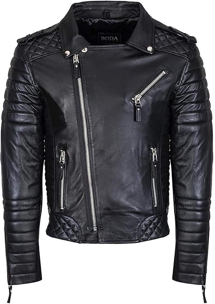 TrendzSetterz Men's Quilted Brando Biker Leather Rider Black