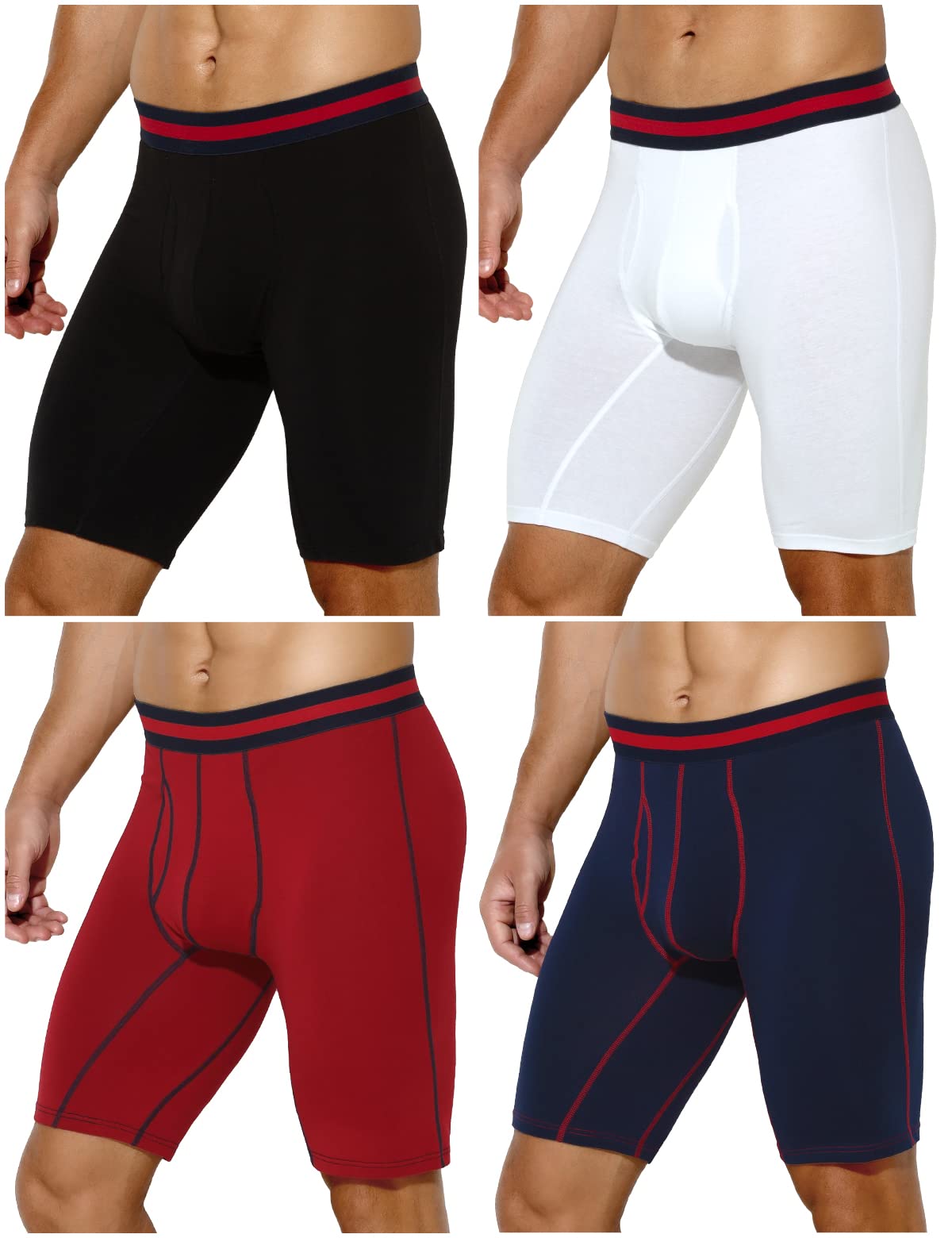 Casey Kevin 4er Pack Boxershorts Herren Lang mit Eingriff – Atmungsaktive Lange Unterhosen aus Baumwolle - Sport Boxershorts mit Langes Bein für Alltag, Laufen & Yoga – M-3XL