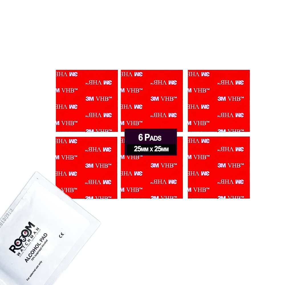 ROOMWATCHMAN(R) 3M Number Plate Sticky Pads Heavy Duty, 3M VHB Tape 5952, Waterproof Sticky Pads, Double Sided Adhesive Pads for License Plate Holder, Home Decor, Black (25mm x 25mm, 6Pads)