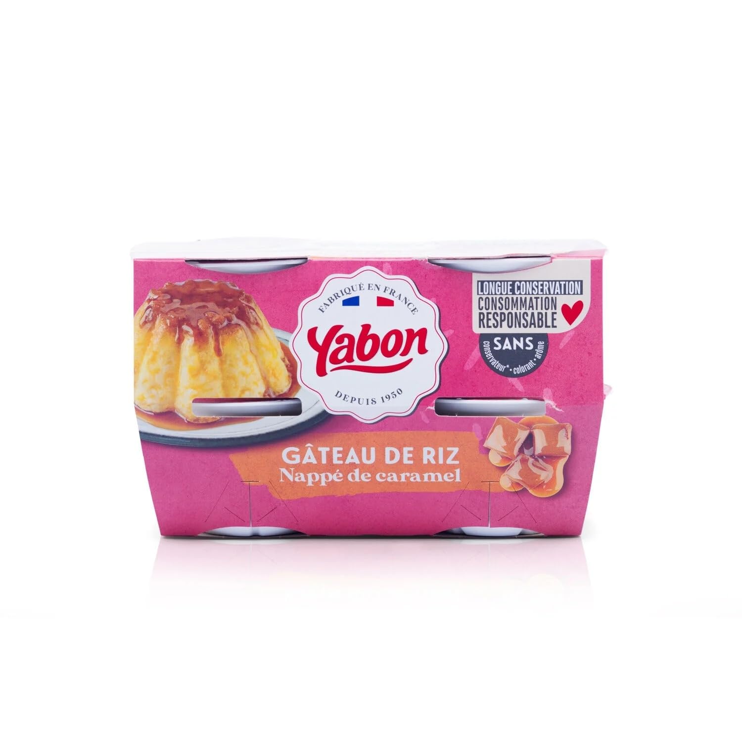 Yabon - Gâteau de Riz au Lait Entier et Nappage Caramel - Recette Normande - les 4 pots de 125 g - 500g - Le Lot De 5