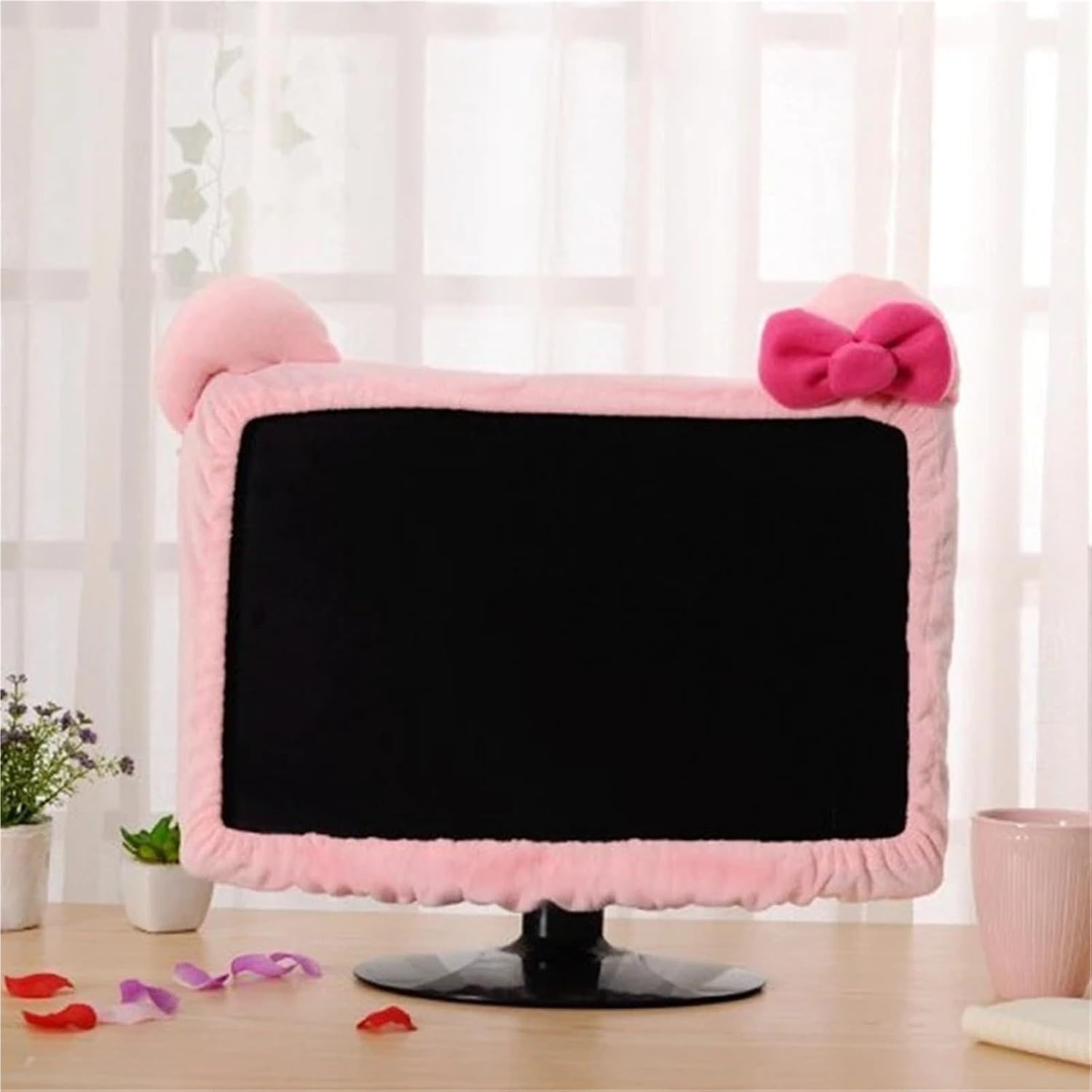 Monitor Cover 2pcs Cute Dust-proof Computer Surrounding Notebook Monitor Decorative Cover Protective(Rose 28-32 inches) image 5