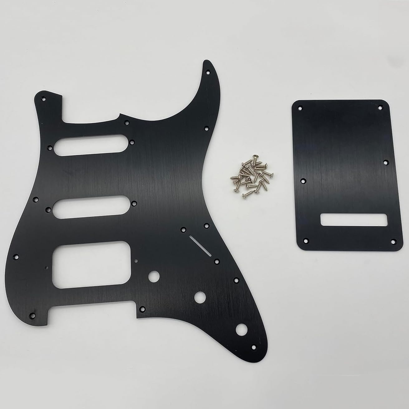SSH 11 Hole Strat Electric Guitar Pickguard and BackPlate Black Aluminum Anodized Modern Style for US/Mexico Made Standard ST Modern Style Guitar Parts