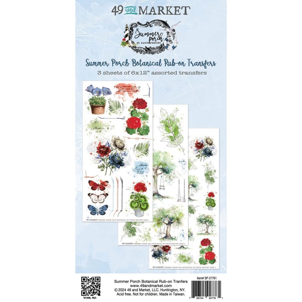 49 and Market Summer Porch 6"x12" Rub-on Transfer Set - Botanical