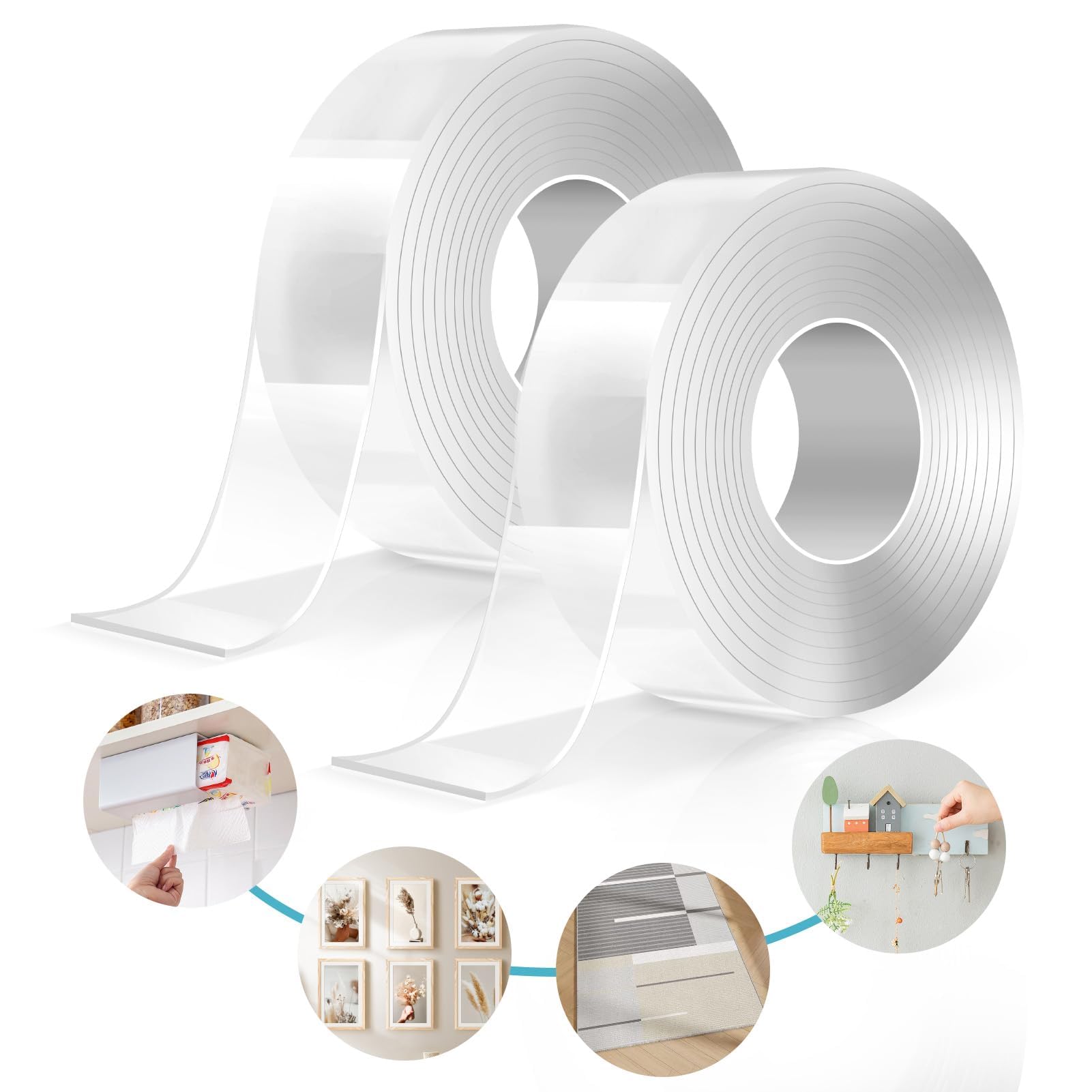 6m Doppelseitiges Klebeband Extra Stark Transparent, 2 Rollen Double Sided