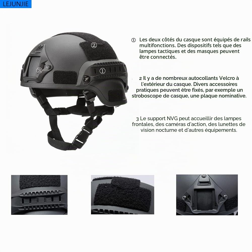 Casque Tactique Mich avec Masque Facial détachable et Lunettes de Protection pour l'airsoft, Le Paintball et la Chasse - Parfait pour Les activités de Plein air