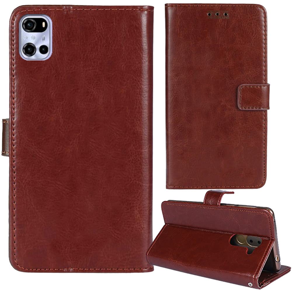 Custodia Portafoglio In PU Pelle Per NUU X6 Plus 6.1" - Flip Case Con Supporto, Morbida, Antigraffio, Marrone