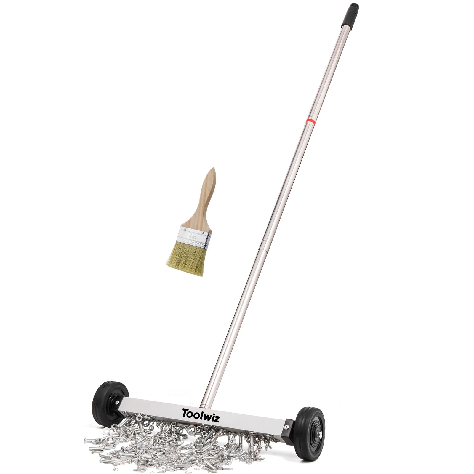 Toolwiz Magnetic Pick Up Sweeper 15-inch Heavy Duty Magnet Pickup Lawn Sweeper Roofing Tools, 10 Lbs Yard Tools with Telescoping Holder and Wheels to Clean Nails Adjustable Handle for Construction
