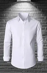 Camisas sociais masculinas de manga comprida com elástico e sem rugas, camisas formais casuais de negócios