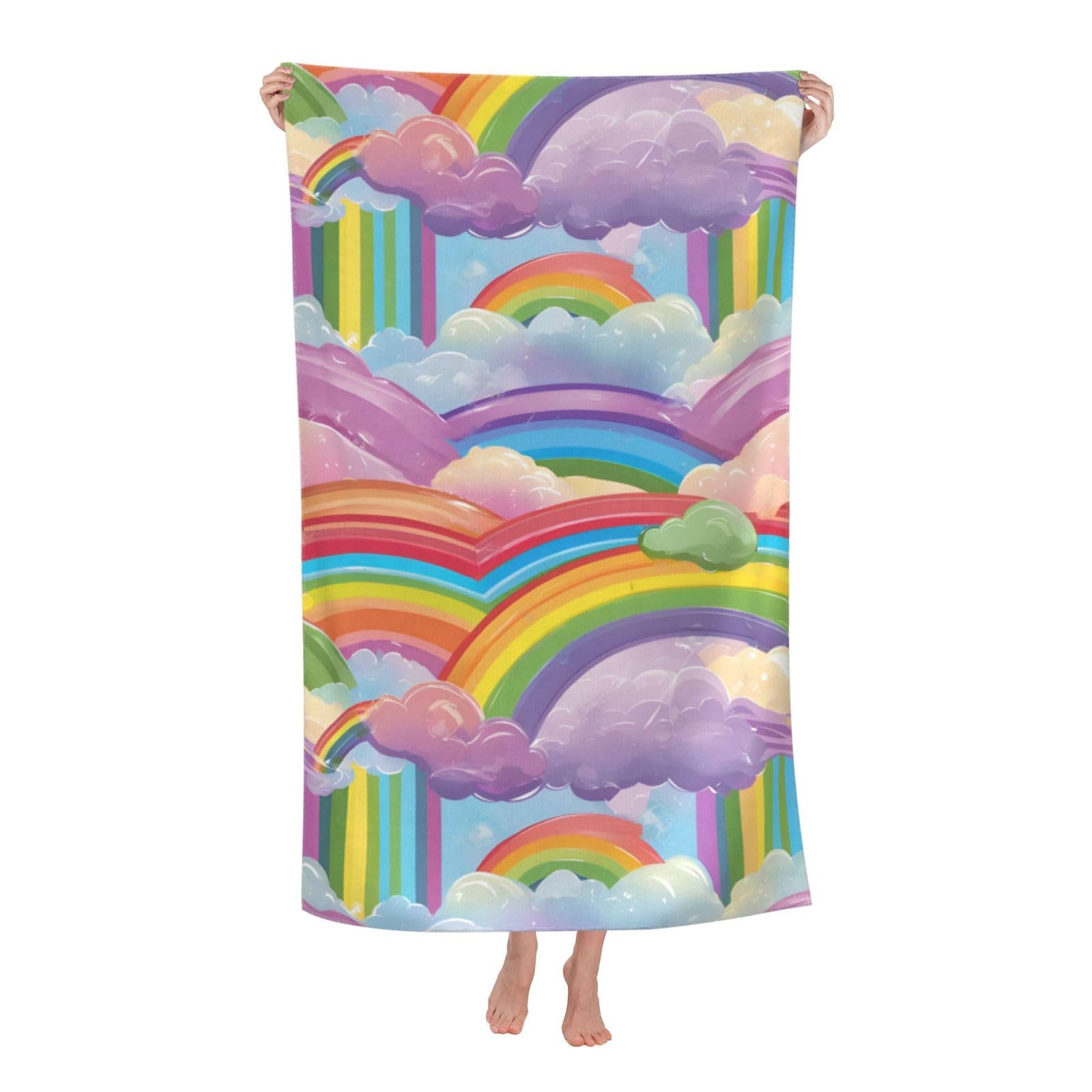 pojknbv Rainbow Print Oversized Adult Beach Towel Quick-Dry Comfortable Lightweight Travel Pool Camping