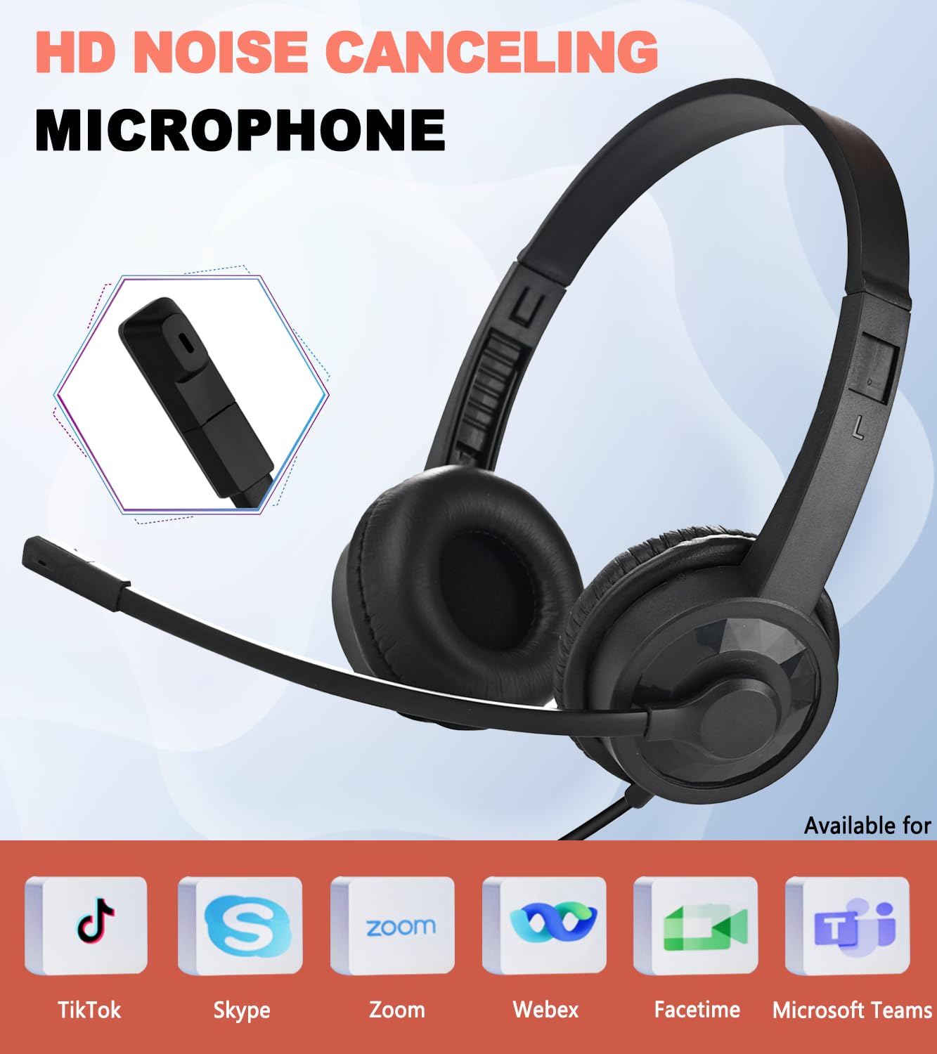 Zestaw słuchawkowy z mikrofonem do laptopa, komputera, PC, zestaw 10 sztuk, słuchawki z mikrofonem, do pracy biurowej, spotkań, szkoły, klasy, studentów, sterowanie liniowe, słuchawki z redukcją