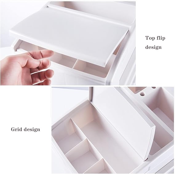 Storage Drawer Desktop Storage Box Plastic Drawer Type Storage Box with Transparent Handle Dresser Cosmetics Drawers Organizer Containers with Compartments Desktop Organiser Storage Box(Blue,3-Drawer)