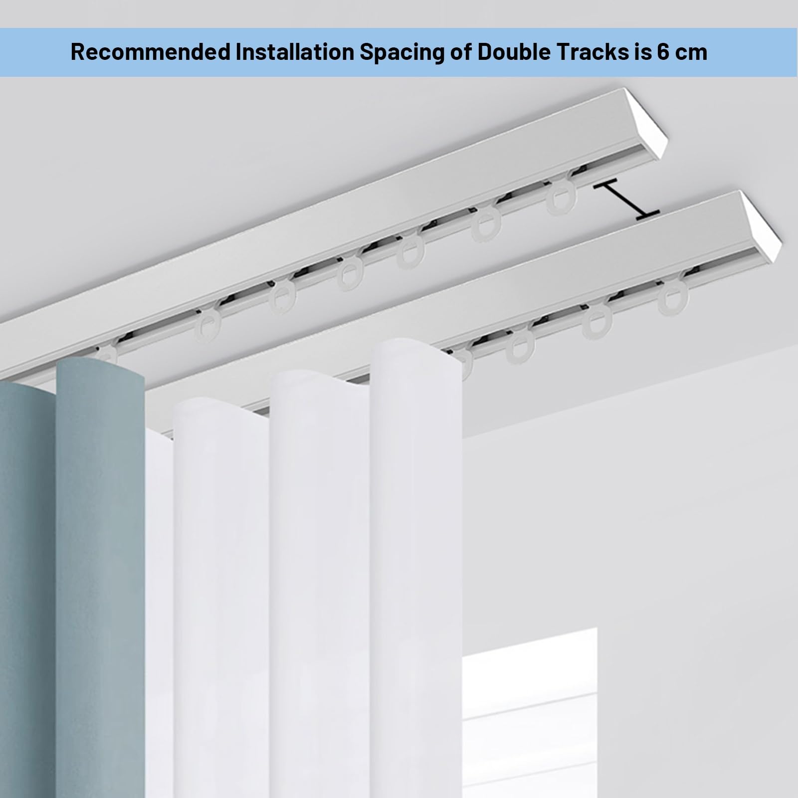 Tringle à rideaux auto-adhésive, 3 m, tringle coulissante en aluminium sans perçage pour salon et chambre à coucher, silencieuse, installation facile, blanc