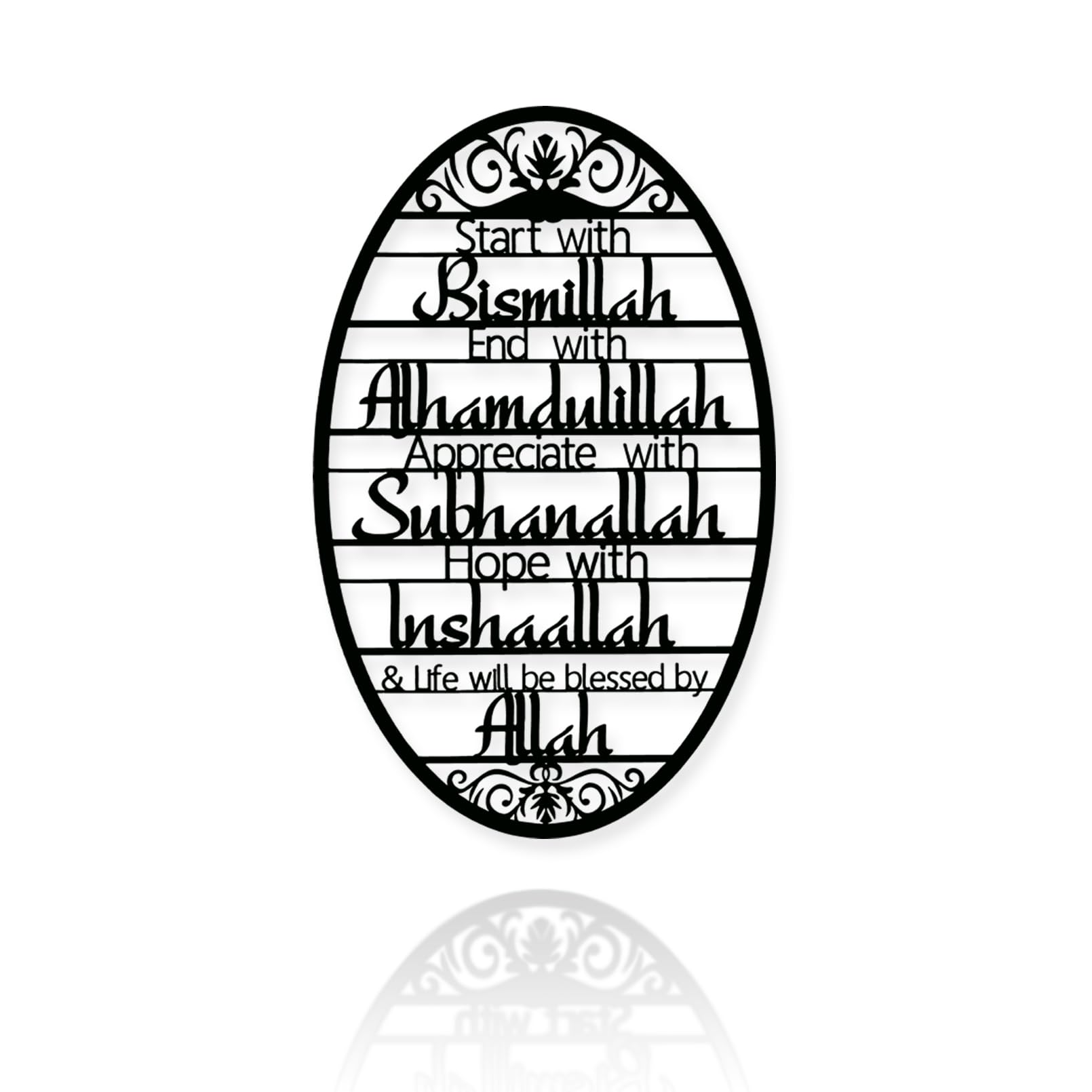 Yuzhuo Islamic Metal Wall Art - Bismillah to Alhamdulillah Allah Calligraphy, Durable Iron Decor for Living Room, Prayer Room, Muslim Home, Eid & Ramadan Gifts