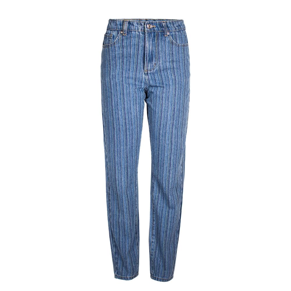 Pantalones Vaqueros Lavados De Tubo Recto Ajustados para Mujer Vaqueros A Rayas Street Small Foot