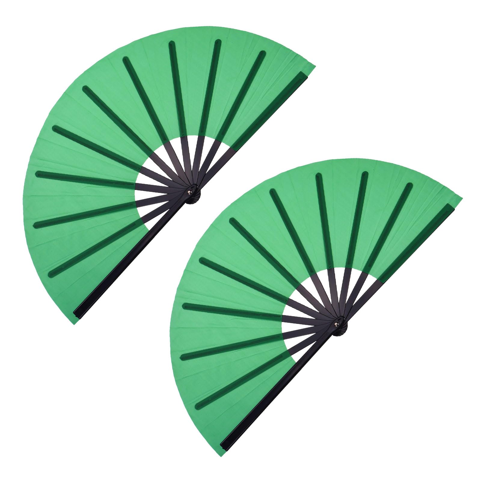 sourcing map 2Pcs Large Folding Hand Rave Fan, Decorative Handheld Folding Hand Clacking Fan for Line Dancing Festival Party Performance Decoration, Black/Dark Green