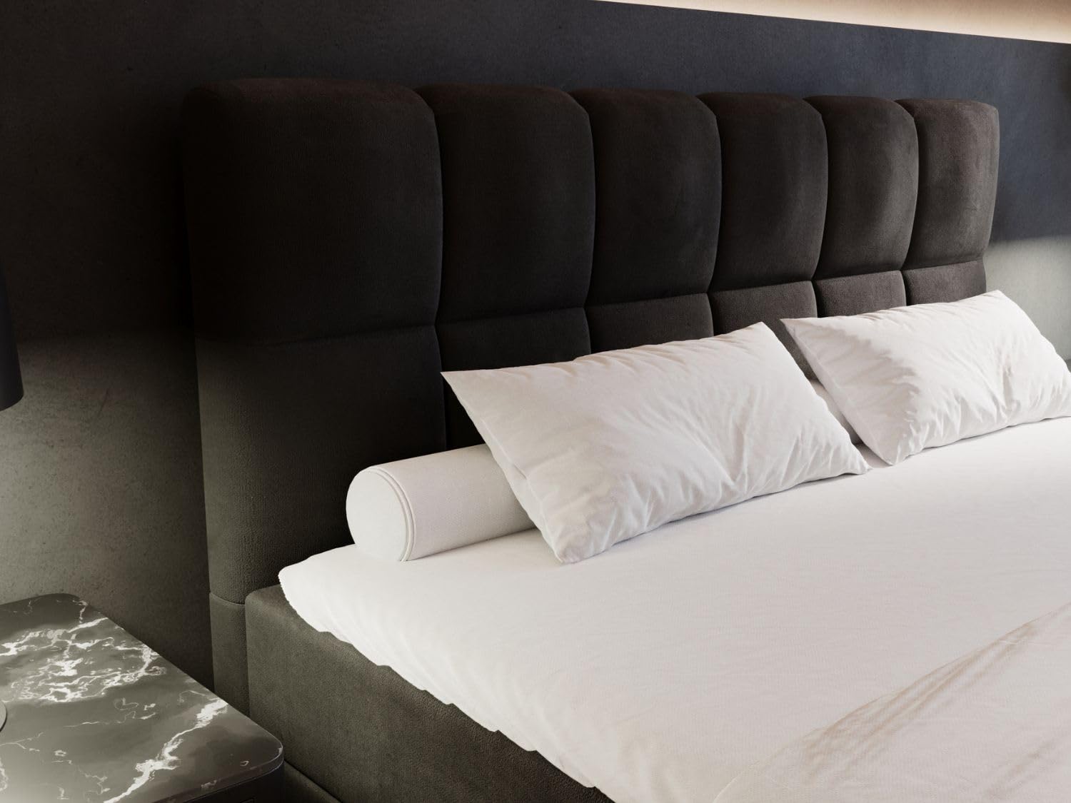 GRAINGOLD Alicante Bett, Boxspringbett mit Bettkasten, Polsterbett mit Bonell-Matratze, Velvet-Stoff, mit Topper, mit Kopfteil (Schwarz, 200x200)