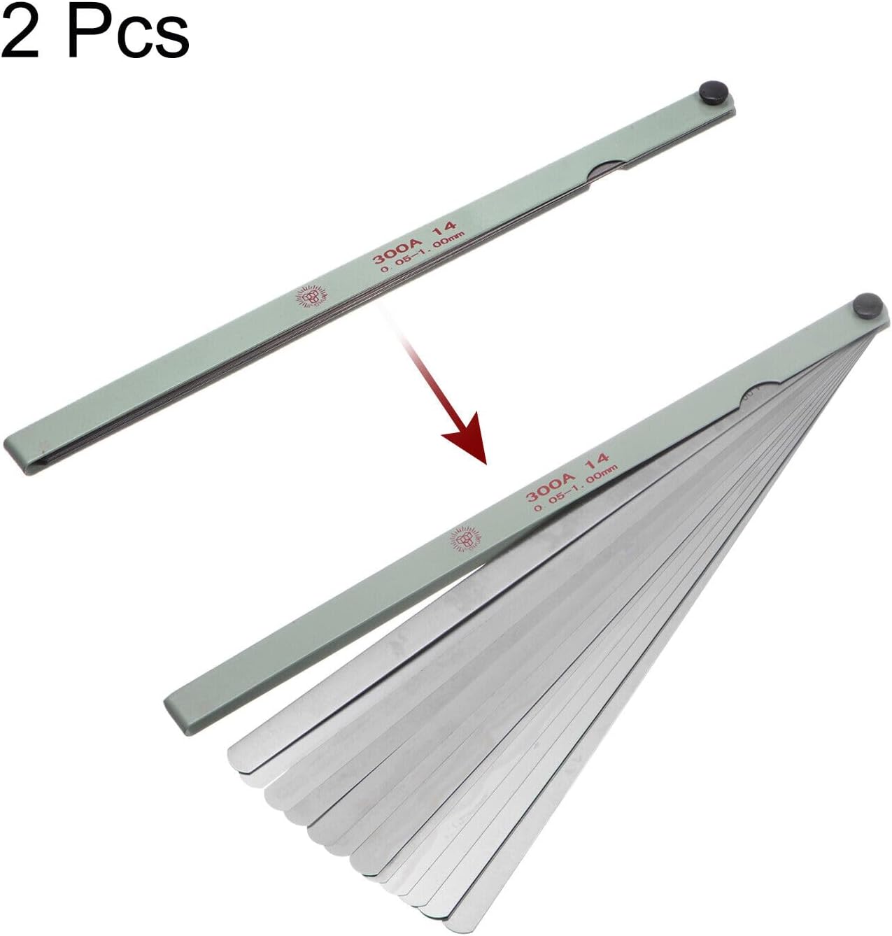 Toolparts And Accessories 2pcs 14 Blades Feeler Gauge (0.05-1.0mm) Thickness 300mm Length Metric Measure (#CN#130824-08608)