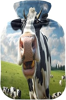 Wajiw Hot Water Bottle with Cover 1L Warm Water Bottle for Hot and Cold Compress Hot and Cold Therapies,Hand Feet Warmer,Cow