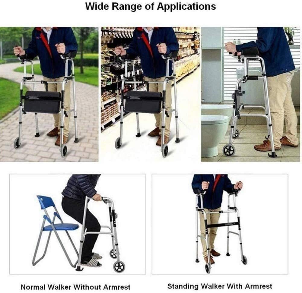 Chodziki dla seniorów Rolling Walker Upright Rollator Walker z podkładką podtrzymującą podłokietnik, 4-kołowy chodzik Rollator, regulowana wysokość Pomoc w chodzeniu dla osób w podeszłym wieku chodzik