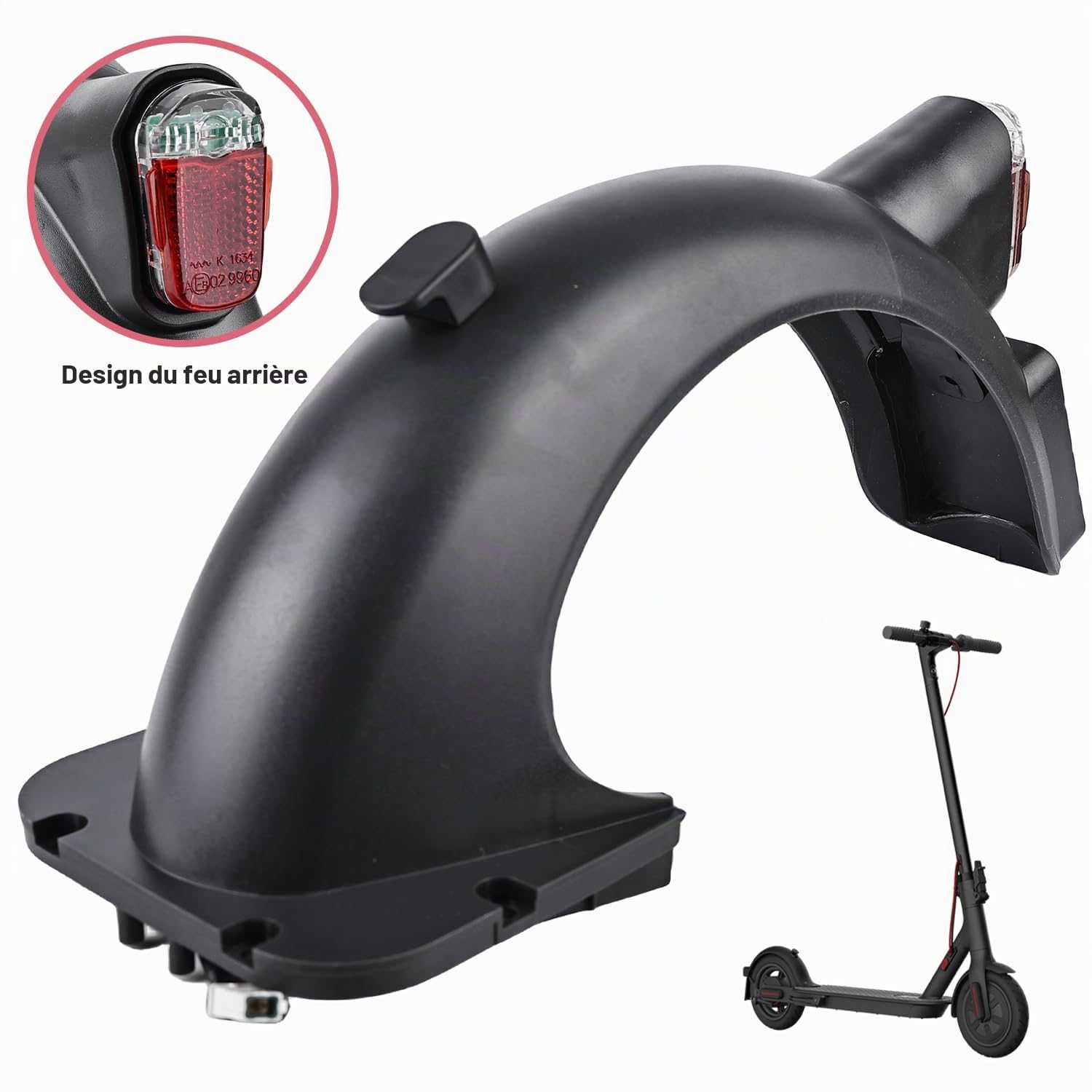 Garde-boue arrière et arrière LED pour Segway Ninebot Max G30 G30D Fender Taillight Garde-boue arrière avec crochet, feu arrière (noir)