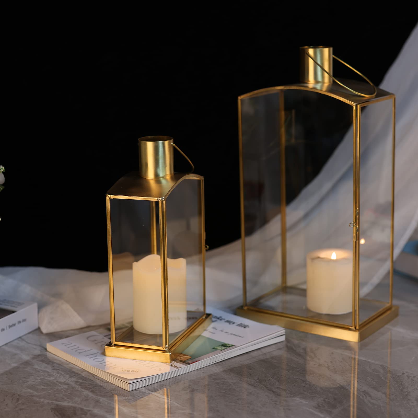 Exquisite Three-Piece Brass Hurricane Candle Holder - Classic Design, Suitable for Various Occasions” (M+S)