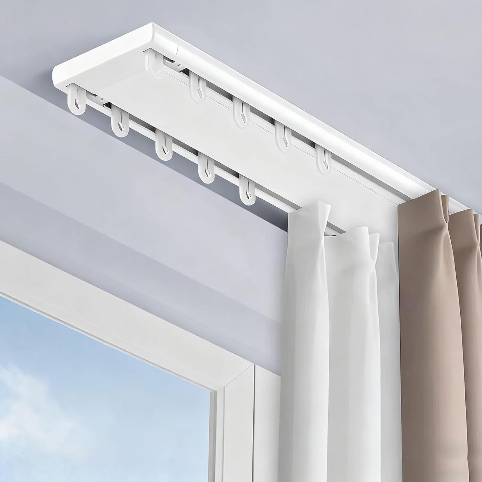 Générique Système de Tringle à Rideaux, Tringle à Rideaux Double Robuste, Fixation au Plafond en Alliage d'aluminium pour Salon, Chambre, hôpital - Tringle à Rideaux de 1