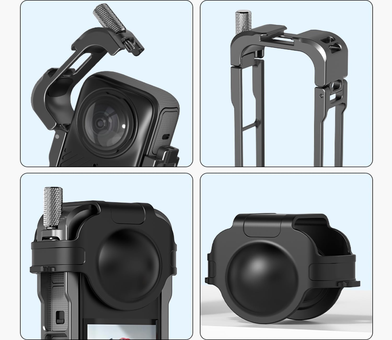 Aleación de Aluminio Marco Jaula para Insta 360 X4 Metal Protector Jaula Carcasa Expansión Caja con Zapata Fría Compatible para Insta 360 X4 Accesorios con Lente Tapa + Pantalla Protecto