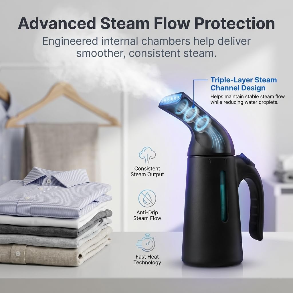 Handheld Garment Steamer – 700W Portable Clothes Steamer & Steam Iron for Travel | 240ml Tank, 45s Fast Heat-Up, 12 Min Continuous Steam | Mini Handheld Fabric Steamer, Wrinkle Remover for Clothes