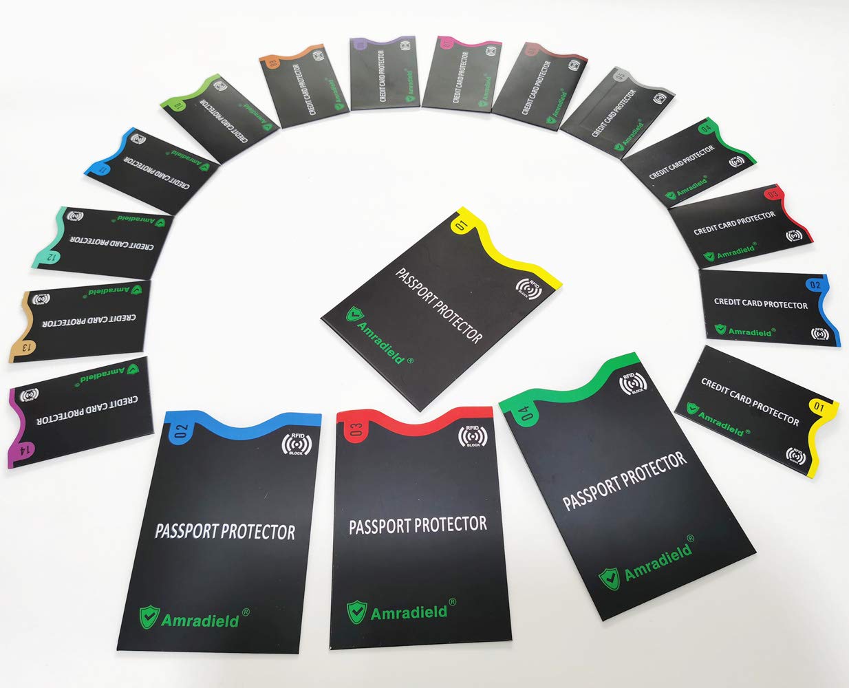 EMI RFID Blocking Sleeves (14 Credit Card Holders & 4 Passport Protectors) Ultimate Premium Identity Theft Protection Sleeve Set for Men & Women. Smart Slim Design Perfectly fits Wallet/Purse 18PCS