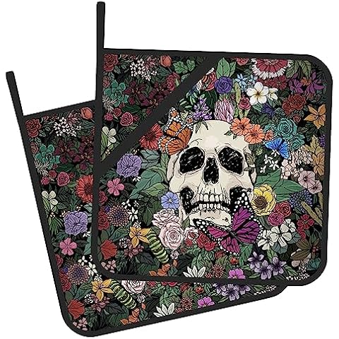 Gearsly Gothic Skull Flowers Pot Holder Set Cover