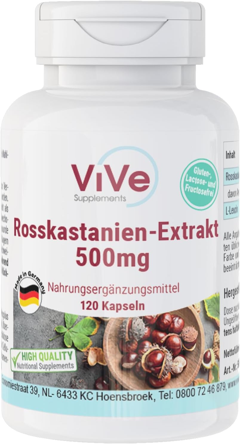 الحصان الكستناء استخراج 500 mg 120 كبسولات موحدة استخراج مع 20% aescin جرعة عالية ونوعية نباتية من ألمانيا vive ملاحق